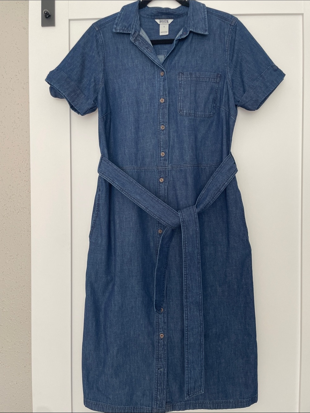 Duluth Trading Co Denim Button-Front Midi Dress in Indigo Blue